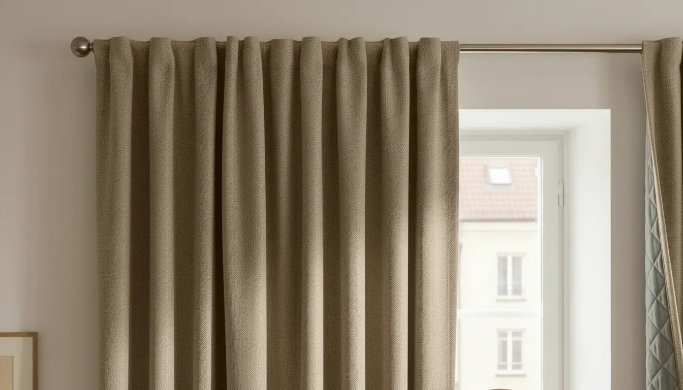 Tête de rideau crème à plis wave réguliers en haut de la tringle