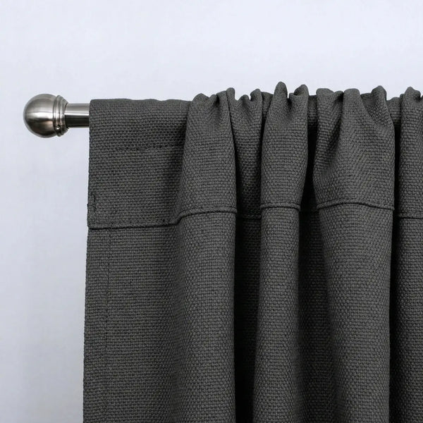 Rideau sur mesure passe tringle en tissu gris anthracite Kurtens, fixation discrète sur tringle à embout boule