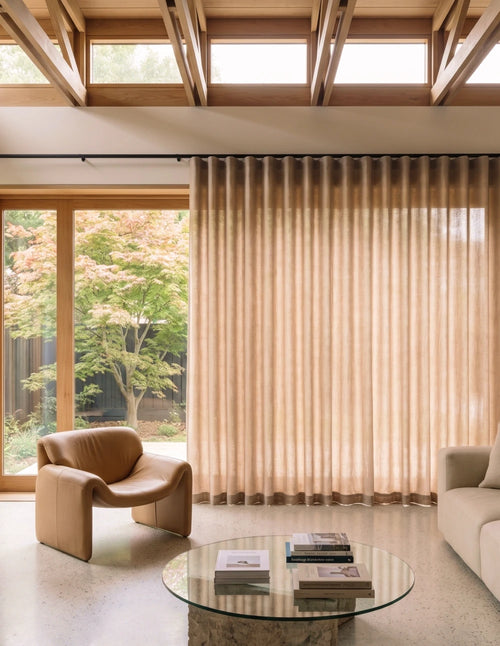 Lysdempende gardin | Lin-look - Camel