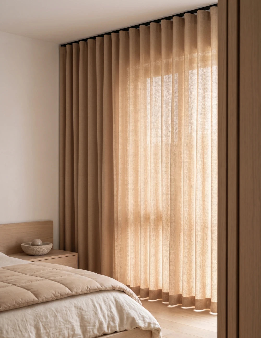 Lysdempende gardin | Lin-look - Camel