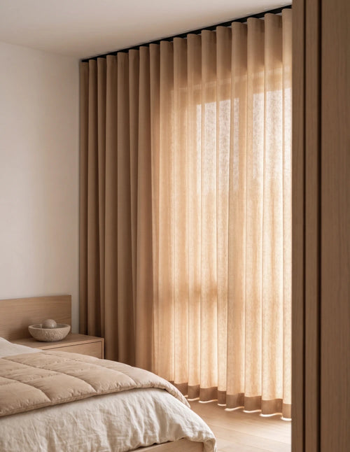 Lysdempende gardin | Lin-look - Camel